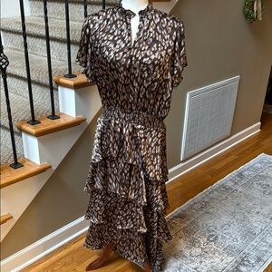 MSK High-Low Dress with Black and Brown Pattern